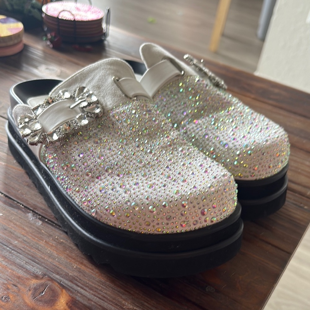 Zara White and Black Mules with Sparkling Finish
